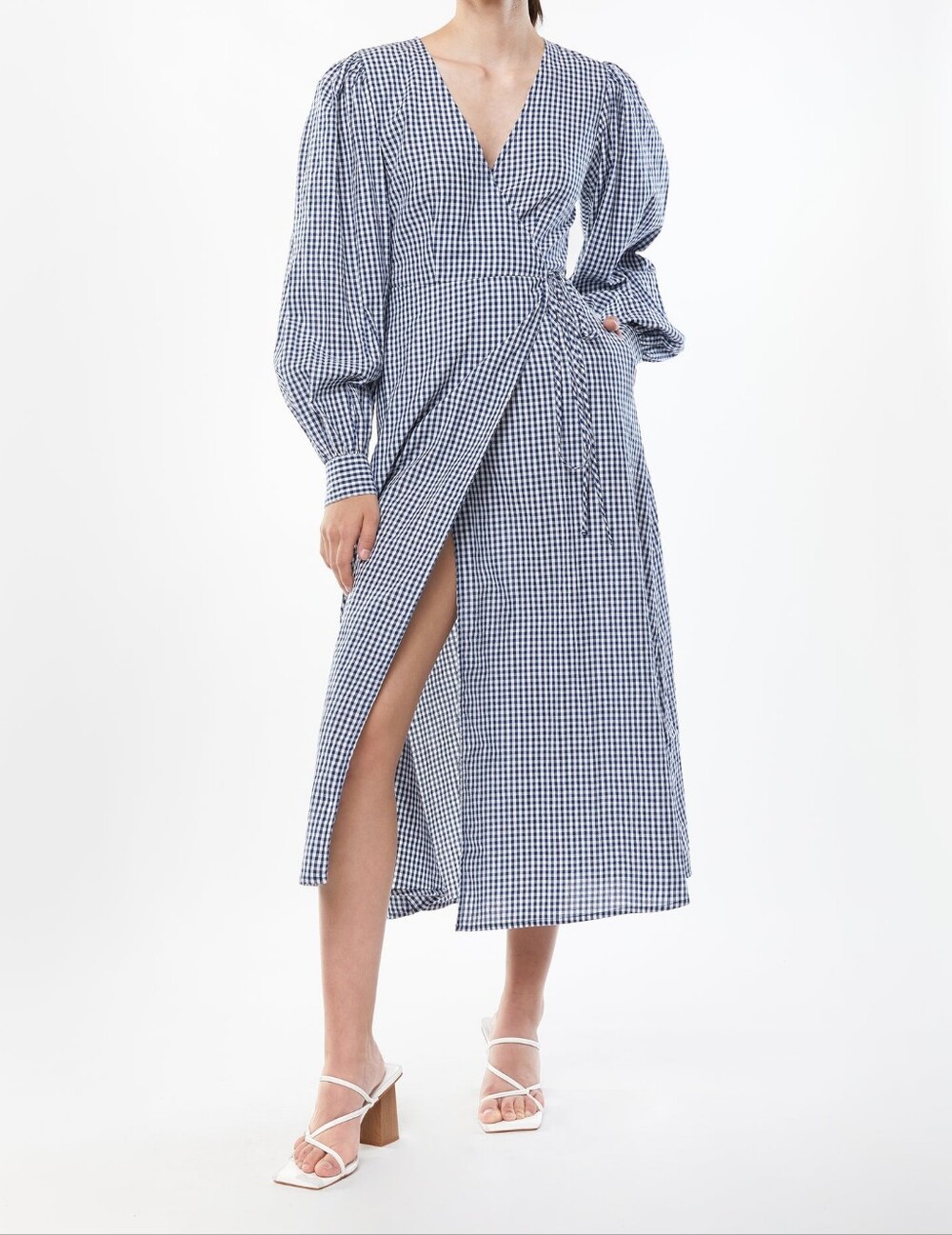OAK + FORT GINGHAM SEERSUCKER WRAP DRESS - Picture 3 of 11